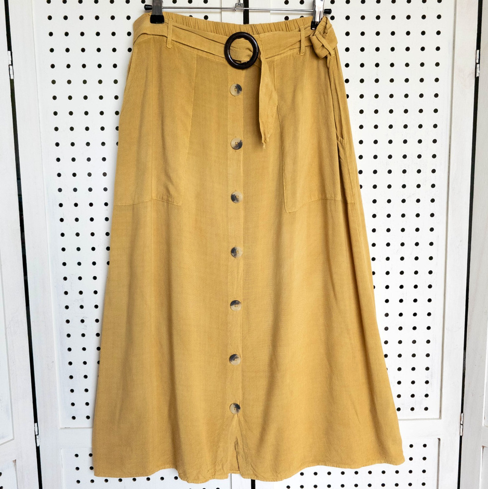 MIIE GABRIELLE Yellow Belted A Line Skirt Womens SIZE L Front Pockets